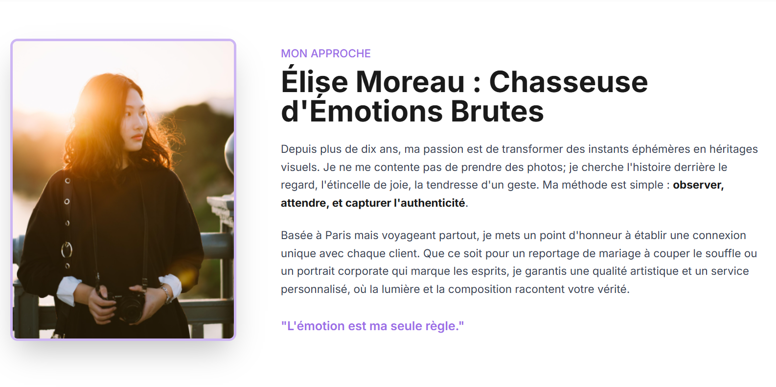 Portfolio Elveodesign pour une photographe nommée Elise